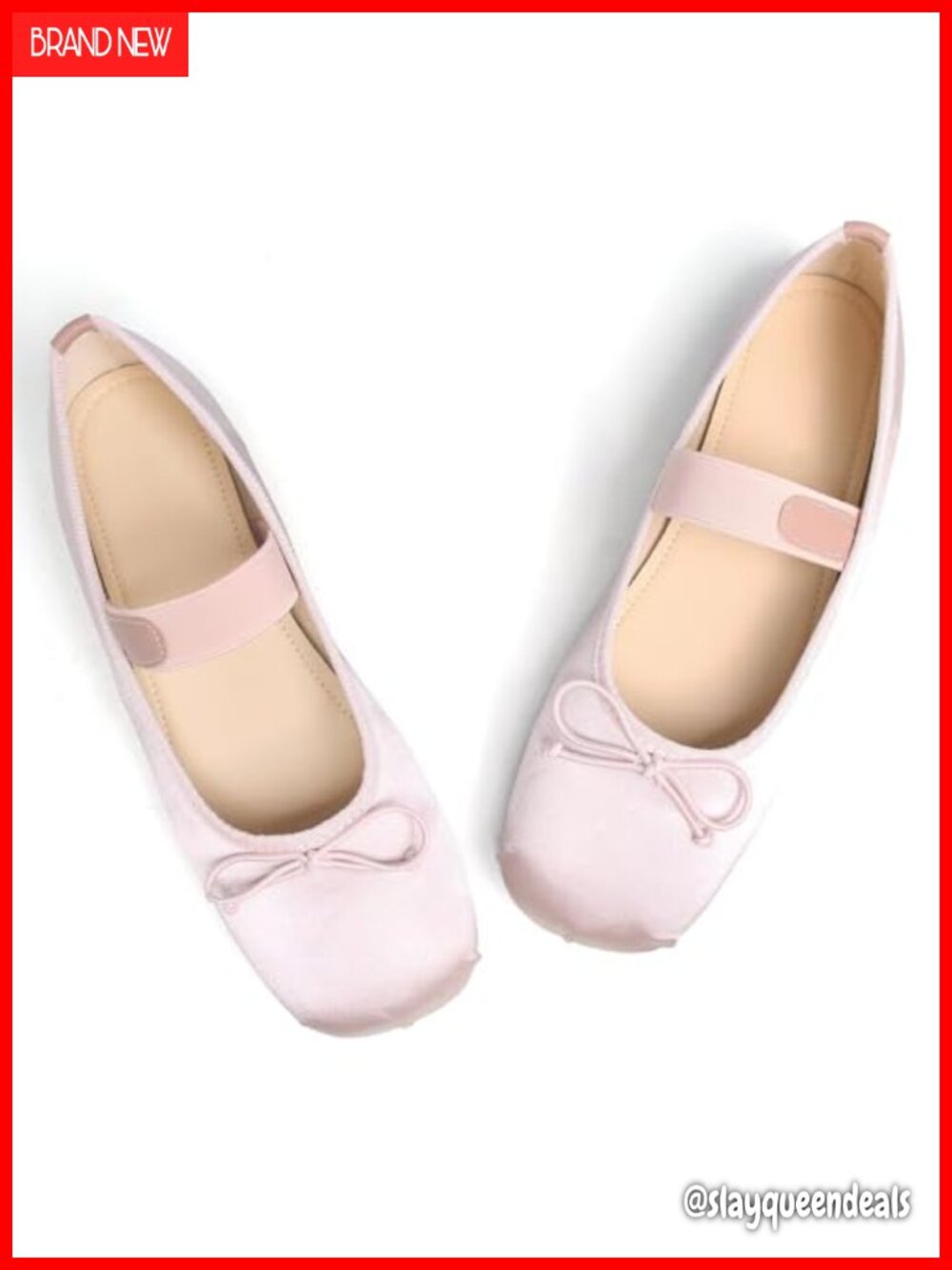 Satin Mary Jane Ballet Flats Square Toe Bow Knot Slip On Comfortable Dress Shoes